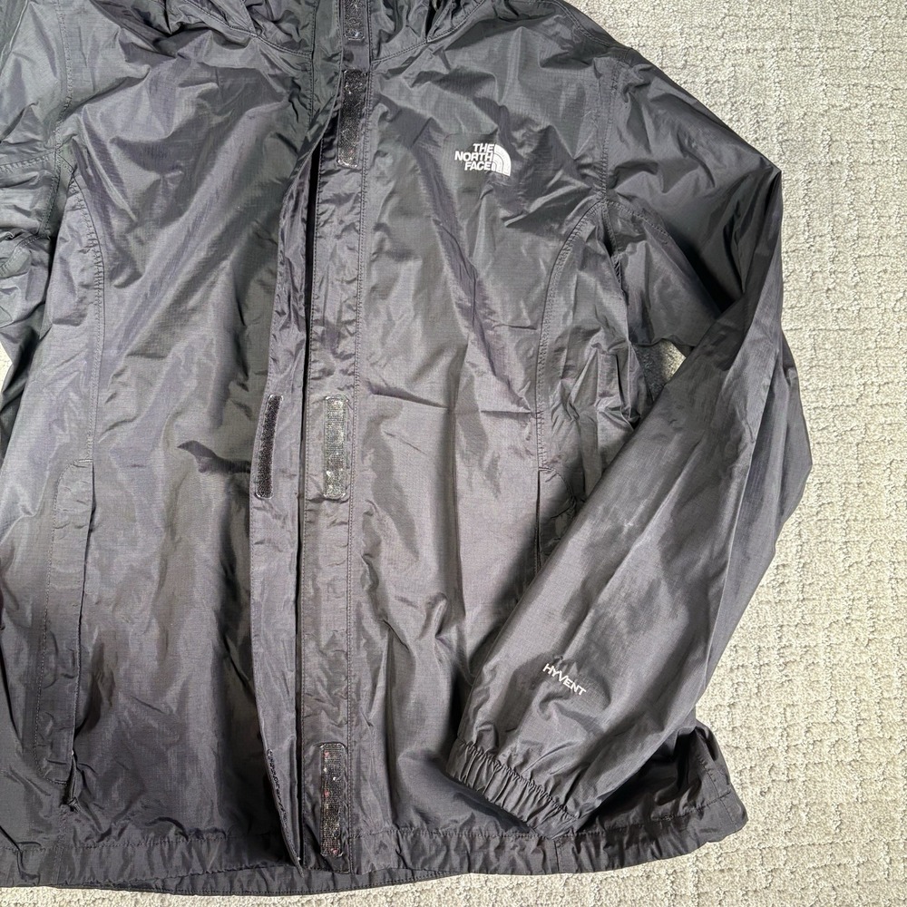 The North Face HyVent Windbreaker Jacket Womens XL Black Full Zip Hooded - Picture 7 of 9